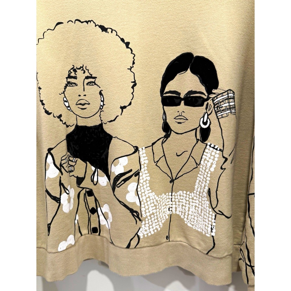 Zara Women in Art Zoe Hawk Womens L Graphic Sweatshirt Beige AW19